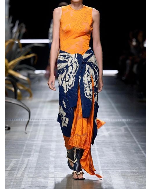 Etro Orange Asymmetric Open-Back Devoré-Jersey Maxi Dress
