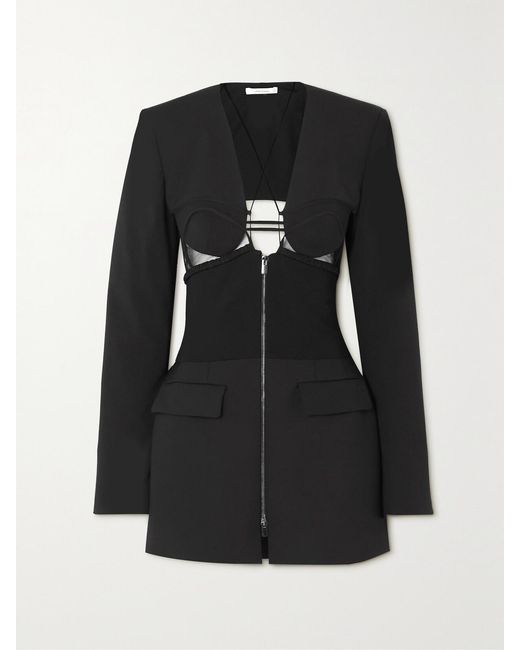 Nensi Dojaka Black Stretch-Wool, Jersey And Tulle Mini Dress