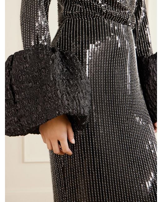 Dima Ayad Black Studded Sequin-Trimmed Jersey Blouse