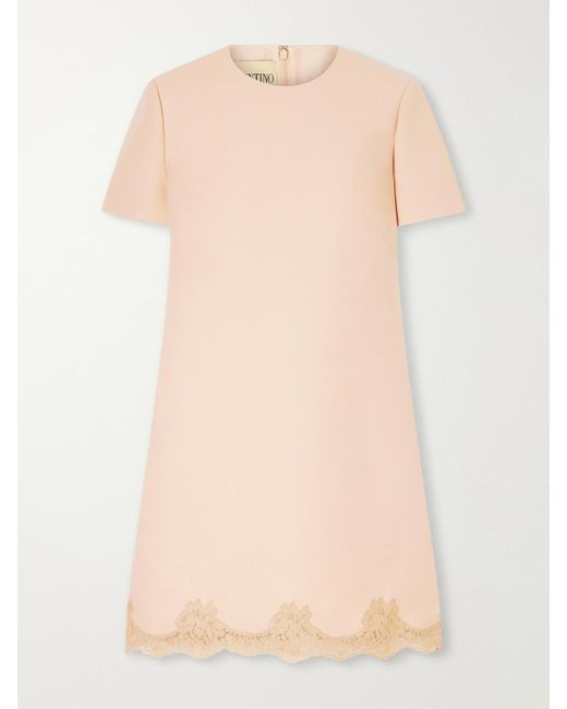 Valentino Garavani Natural Lace-Trimmed Wool And Silk-Blend Crepe Mini Dress