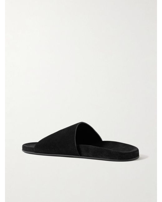 The Row Black Hugh Suede Slides