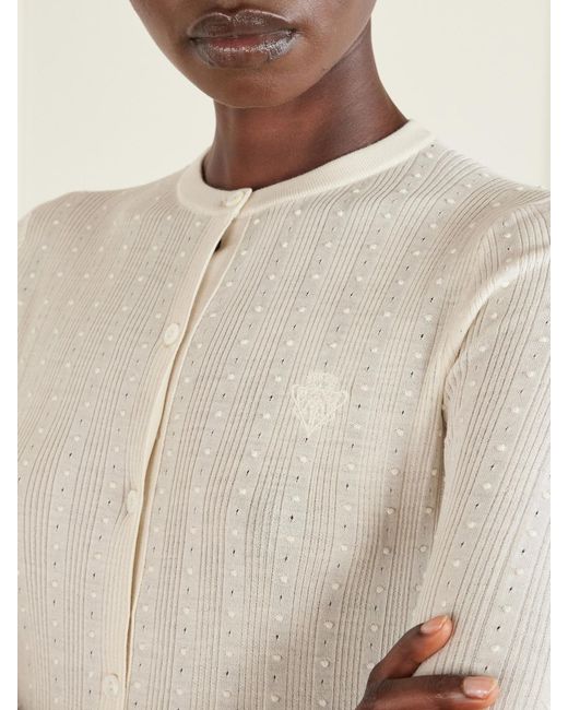 Gucci Natural Lace-Trimmed Pointelle-Knit Wool Cardigan