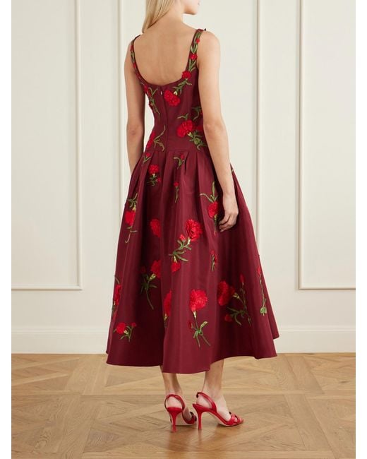 Carolina Herrera Floral-Embroidered Silk-Faille Gown