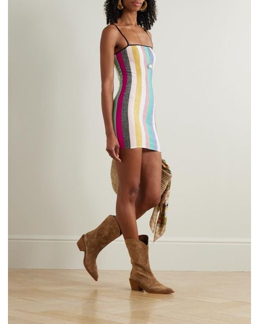 Missoni Women's White Striped Metallic Crochet-Knit Mini Dress