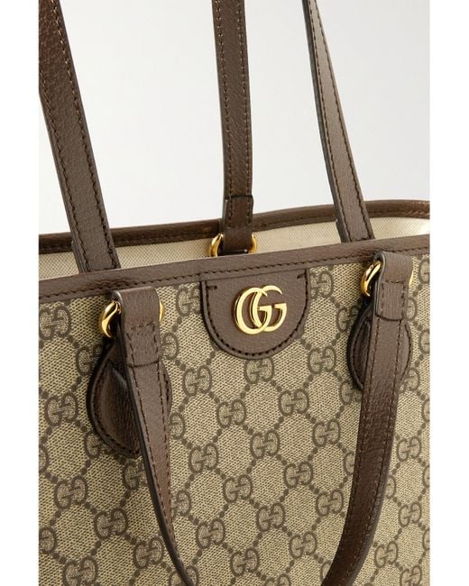 Gucci Natural Ophidia Tess Schultertasche Aus Beschichtetem Canvas Mit Printmuster, Lederbesätzen Und Verzierung