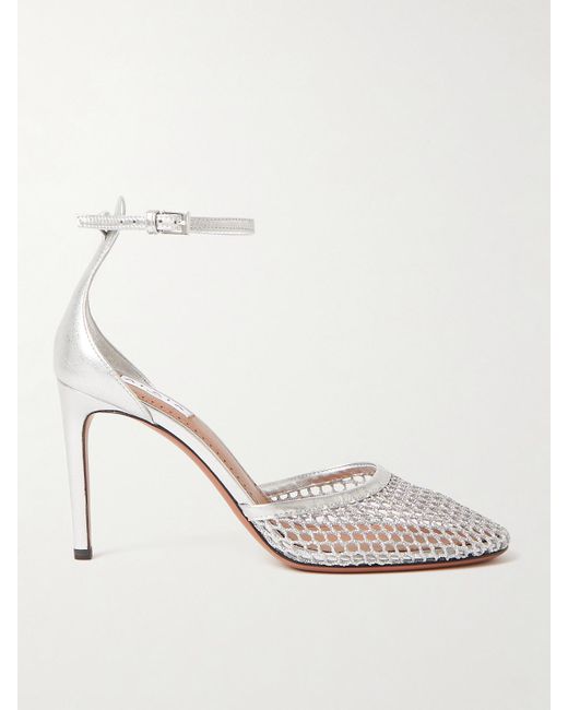 ALAIA HIGH FISHNET PUMPS WITH STUDS IN CHERRY RED LYCRA MESH AND LAMBSKIN