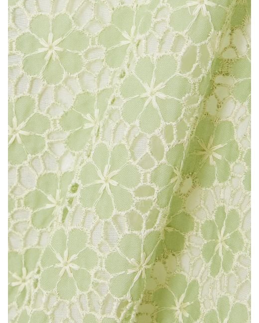 Giambattista Valli Green Belted Bow-Embellished Pleated Cotton Guipure Lace Mini Dress