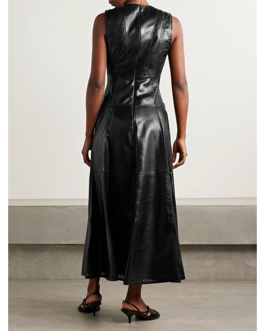 Ulla Johnson Black Juliette Perforated Paneled Leather Maxi Dress