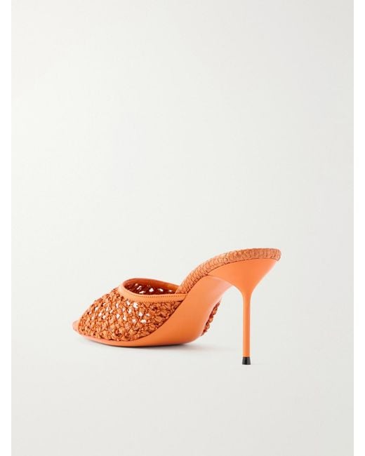 Paris Texas Pink Lidia 70 Leather-Trimmed Straw Mules