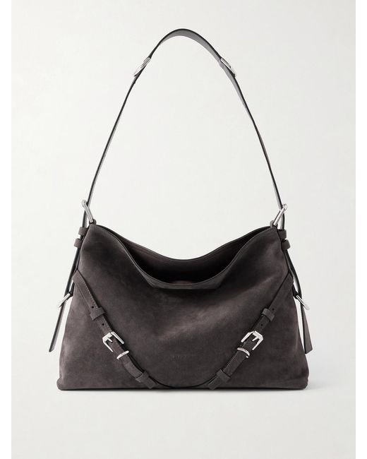 Givenchy Black Voyou Medium Buckled Suede Shoulder Bag