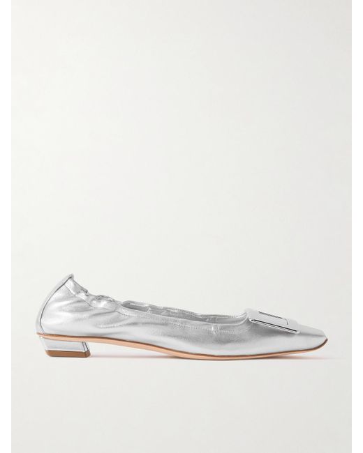Roger Vivier White Belle Vivier 25 Embellished Metallic Ballet Flats