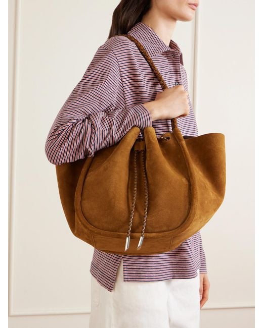 Proenza Schouler Brown Large Leather-Trimmed Ruched Suede Tote