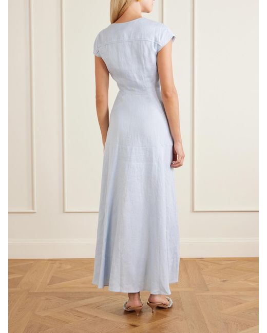 Saloni Blue Sierra Linen Midi Dress