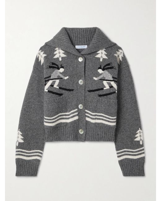 Calle Del Mar Gray Intarsia-Knit Cashmere Cardigan