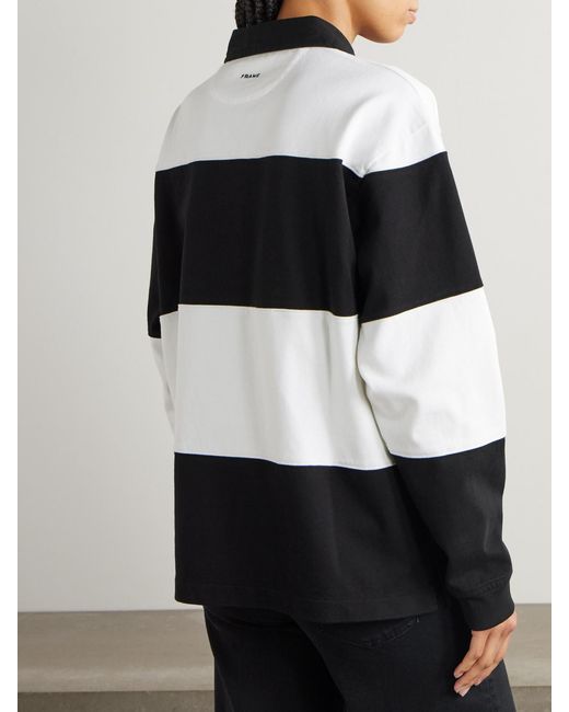 FRAME Black Ritz Paris Embroidered Striped Cotton-Jersey Polo Shirt