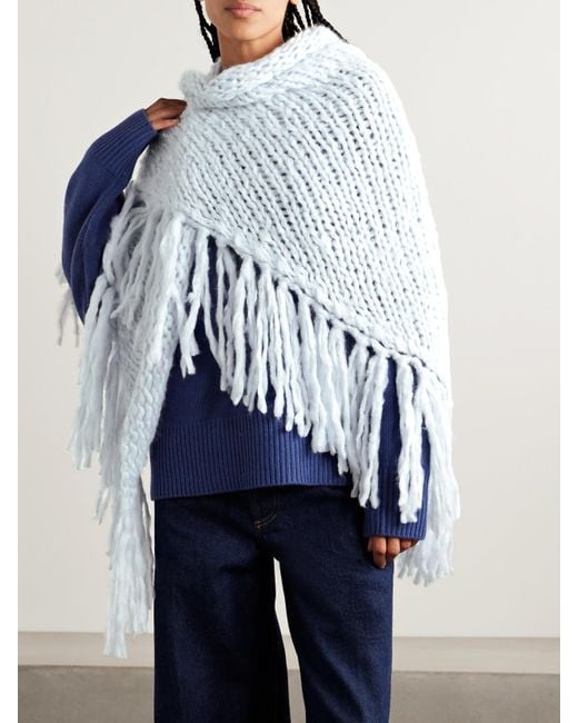 Suzie Kondi Blue Zoofka Fringed Ribbed Cashmere Shawl