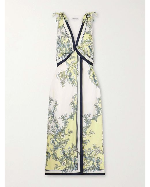 Veronica Beard White Kaliza Twisted Floral-Print Twill Midi Dress