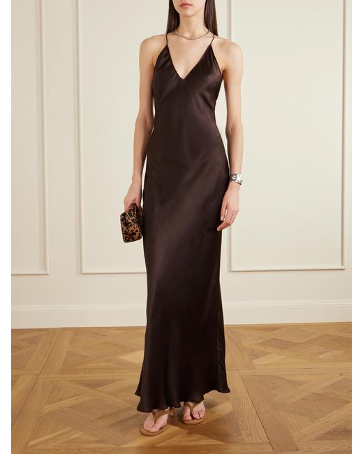 Anine Bing Brown Laurel Silk-Blend Satin Maxi Dress
