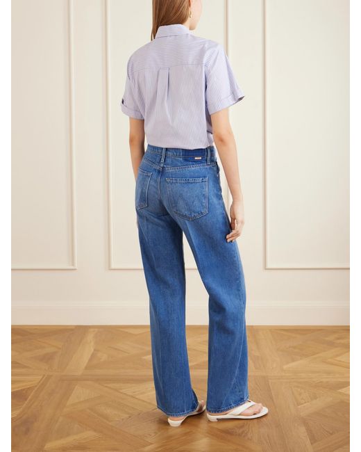 Theory Blue Knotted Cropped Striped Cotton-Blend Poplin Shirt