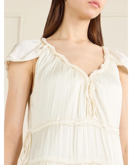 La Ligne White Pintucked Ruffled Satin Midi Dress