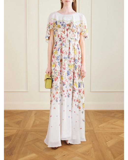 Mary Katrantzou White Floral-Print Chiffon Maxi Dress