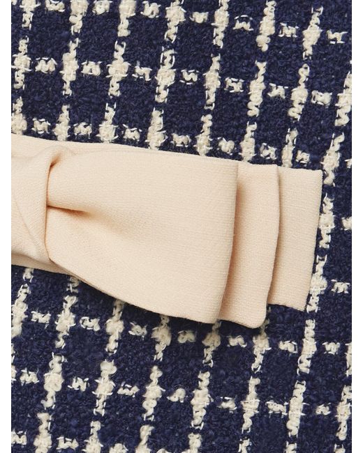 Valentino Garavani Blue Bow-Embellished Checked Wool-Blend Bouclé Mini Dress