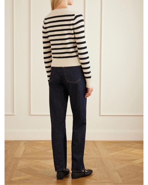 Maria McManus Black Striped Frayed Cashmere And Cotton-Blend Cardigan