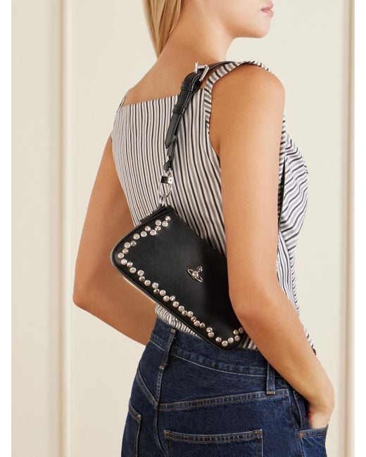 Vivienne Westwood Black Tasha Logo-Embellished Studded Leather Shoulder Bag