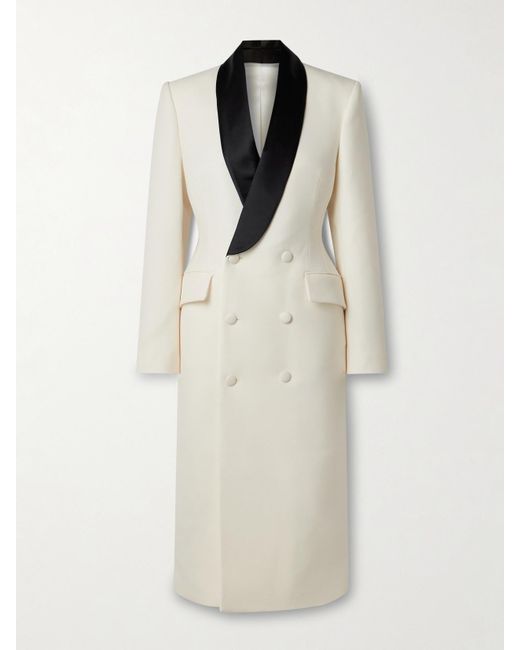 Wardrobe NYC White Double-Breasted Satin-Trimmed Wool-Crepe Midi Dress