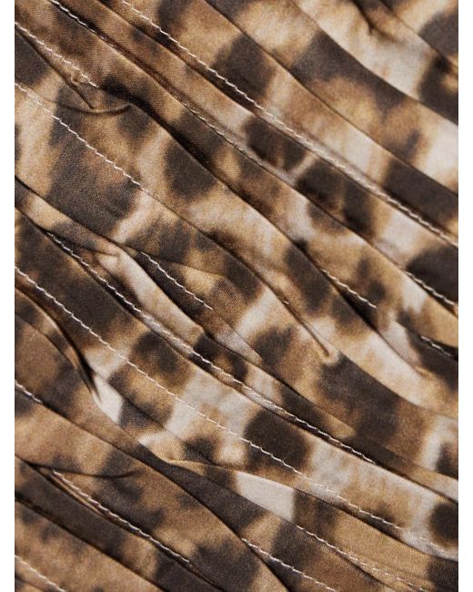 Aje. Metallic Sunbeam Strapless Ruched Leopard-Print Cotton-Poplin Top