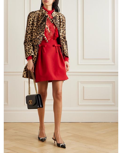 Valentino Garavani Red Bow-Detailed Pleated Wool And Silk-Blend Mini Skirt