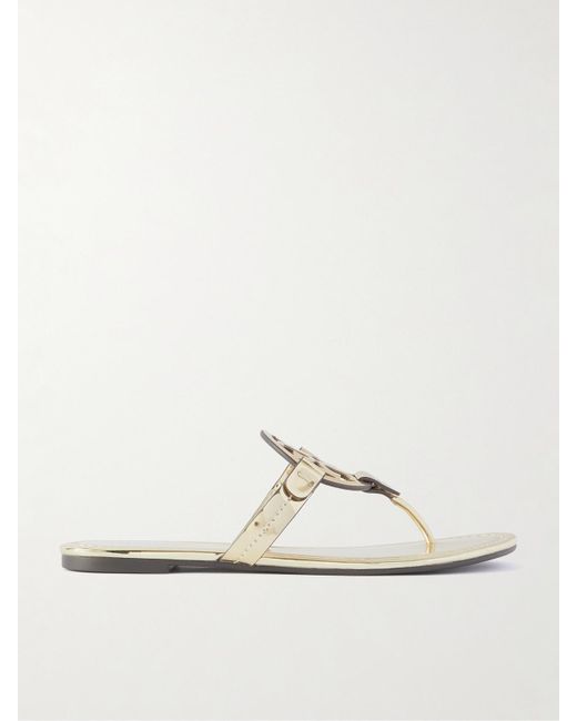 Tory Burch White Miller Zehensandalen Aus Einem Synthetischen Metallic-Material Mit Cut-Outs