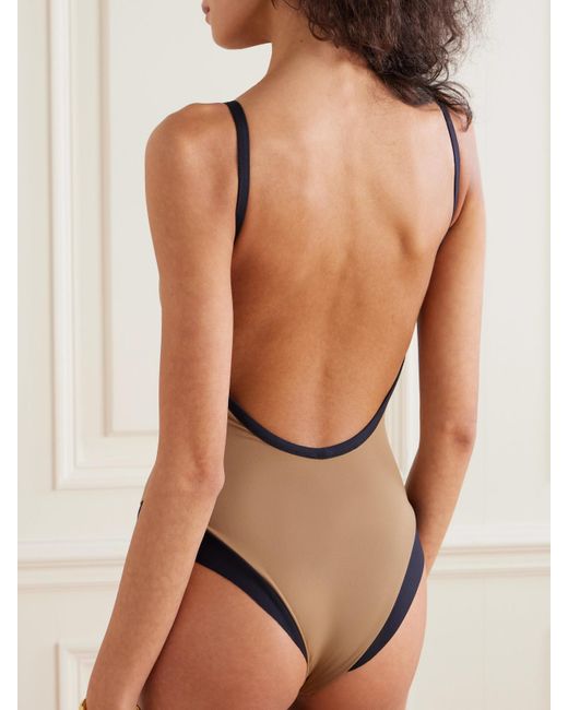Marysia Swim Natural Calacatta Two-Tone Swimsuit