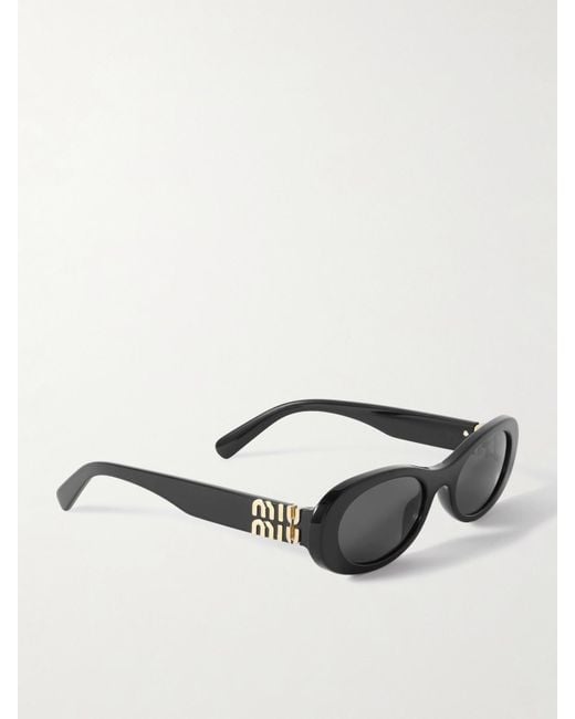Miu Miu Black Oval-Frame Acetate Sunglasses