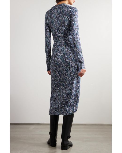 Isabel Marant Blue Jelina Gathered Printed Stretch-Jersey Midi Dress