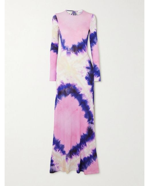 Rabanne Purple Open-Back Tie-Dyed Stretch-Crepe Maxi Dress