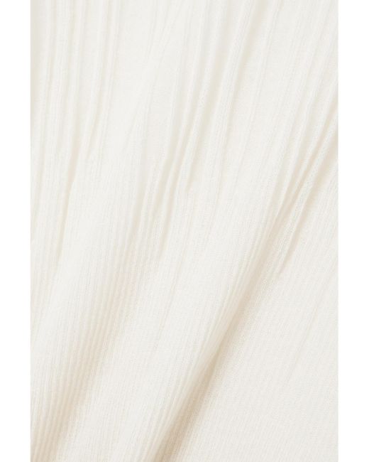 Bottega Veneta White Ribbed Pointelle-Knit Cotton-Blend Sweater