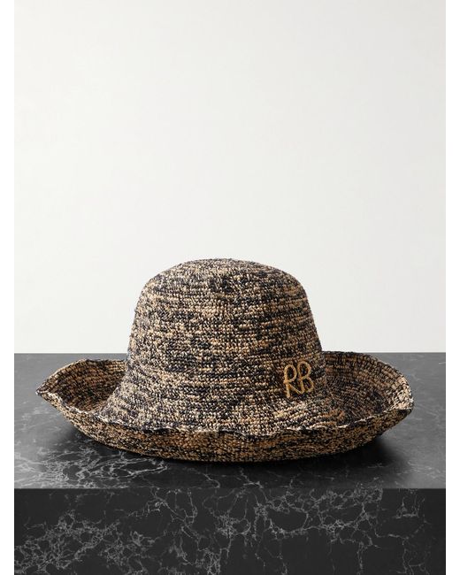 Ruslan Baginskiy Brown Embroidered Straw Bucket Hat