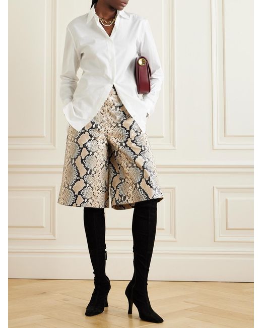 Jil Sander Natural Snake-Effect Leather Shorts
