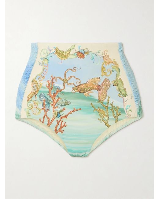 ALÉMAIS Blue Emerald Cove Shirred Printed Bikini Briefs