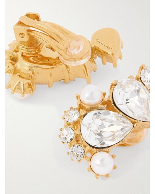 Oscar de la Renta White Crystal-Embellished-Tone Earrings