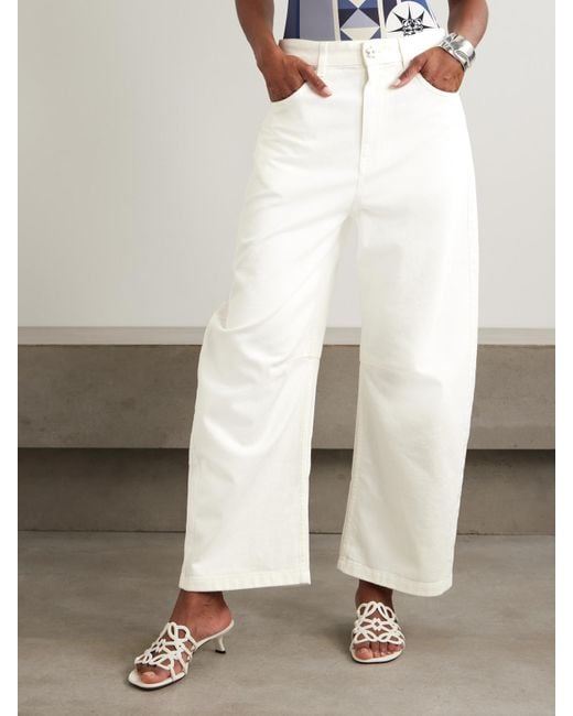 Loewe Natural Paula's Ibiza Paneled Embellished Mid-Rise Barrel-Leg Jeans