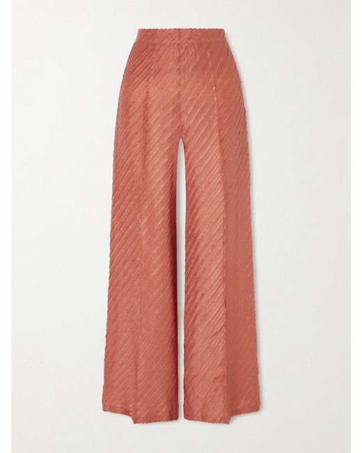 Giuliva Heritage Pink Amanda Fringed Silk Wide-Leg Pants