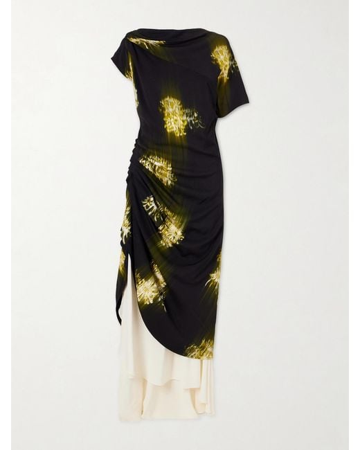 Proenza Schouler Black Antonella Tiered Printed Cady Maxi Dress