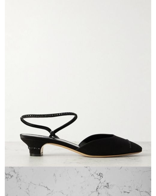 Le Monde Beryl White Erika Crystal-Embellished Satin Pumps