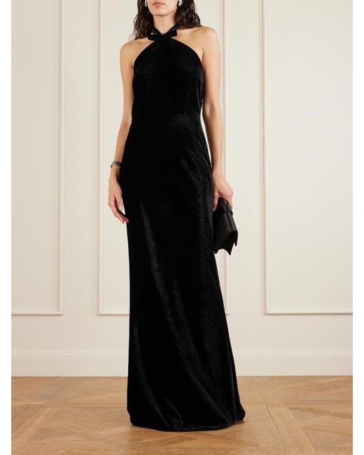 BERNADETTE Black Jolene Halterneck Velvet Maxi Dress
