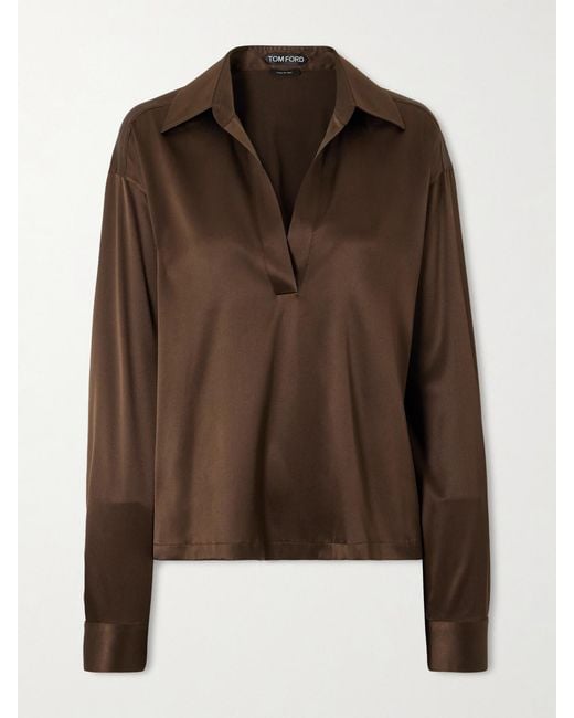 Tom Ford Brown Silk-Blend Satin Blouse