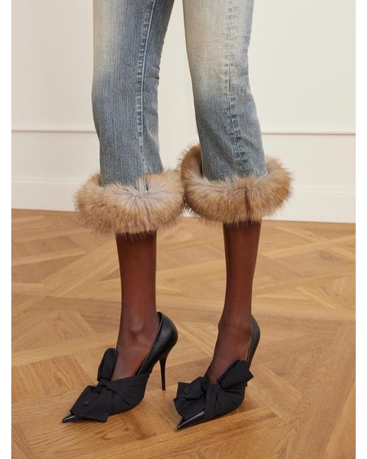 Balenciaga Blue Cropped Plush-Trimmed Low-Rise Flared Jeans