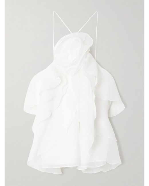 Aje. White Pandorea Ruffled Layered Chiffon Top