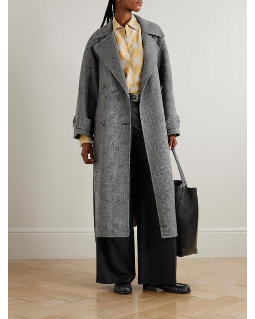 Joseph Gray Navarre Belted Herringbone Wool Coat